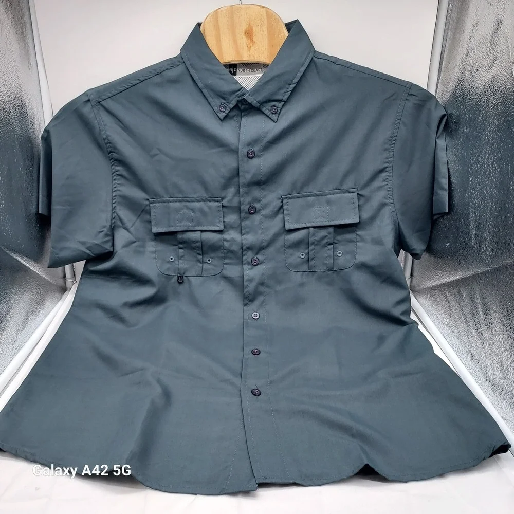 North Coast Mens XL Gray‎ Short Sleeve Fishing Shirt Ventilated Utility Hiking